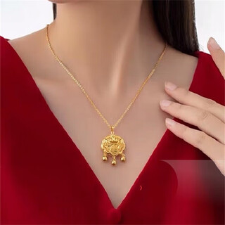 Yage gold safety lock transfer beads pure gold 999 pendant longevity lock double-sided blessing necklace as a birthday gift for girlfriend pure gold longevity lock + 18k necklace + gift box