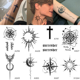 No. 1 phoenix compass herbal tattoo sticker semi-domineering flower arm wrist cover scar dark waterproof long-lasting tattoos for men and women navigator set of 8 herbal tattoo stickers