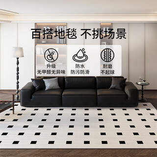 Aovoc carpet living room 2025 new no-wash wipeable light luxury high-end sofa carpet ink square black stone 2.4*3.4 meters