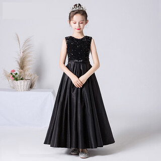 Simiaoxing children's host dress hepburn style girls high-end piano performance clothing big children violin evening dress black long 150