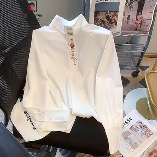 Aemape new chinese style white autumn shirt women's tops ethnic style shirts can be matched with horse skirts 2025 new style regular white s recommended 80-100jin jin is equal to 0.5 kg
