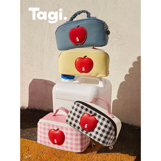 Tagi.<i>imagine apple bulging waterproof cosmetic bag denim leather toiletry bag travel bag storage bag-denim