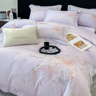 Mercury series light luxury and high-end sense 160-count satin long-staple cotton four-piece set 100% cotton pure cotton quilt cover 2025 new bedding 4 category a maternal and infant grade pure cotton 100% si-dream purple 1.8 sheet style four-piece set quilt cover 200*230
