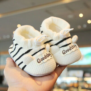 Green bean meng bean baby shoes spring and autumn soft sole anti-falling western style toddler shoes baby outerwear shoes and socks anti-falling breathable thin style 0-3-12 months black towel roll stripes spring and autumn cx 12 inner length 12cm (5-9 months)