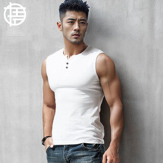Enlightenment henry collar sleeveless t-shirt men's broad shoulder vest solid color cotton bottoming tight slim sports waistcoat summer henry shirt white m (100-125jin jin equals 0.5kg) slim