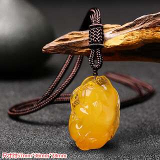 Fat donglai's same style beeswax pendant necklace for men and women with water drop pixiu sweater chain wushi brand chicken oil yellow pixiu pendant-lanyard style with certificate