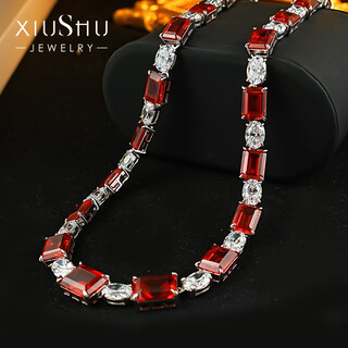 Ganxia heavy industry full diamond inlaid artificial pigeon blood ruby dinner dress necklace 925 silver gold plated high-end european and american style pigeon blood red necklace chain length 40+5cm