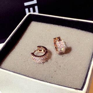 Quamer18k rose gold earrings 2025 new style earrings hoop light luxury niche design ear jewelry hoop diamond earrings*rose gold