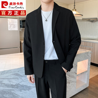 Pierre cardin korean style temperament small suit men's autumn regular loose suit jacket youth trend handsome casual black xl