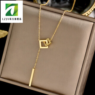 Lzjv plated 18k gold geometric square necklace for women's chinese valentine's day gift new style not easy to fade clavicle chain fashion pendant sweater