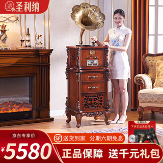 Shenglina american solid wood gramophone antique audio european living room retro vinyl record player old classical record player cherry color upgraded karaoke function