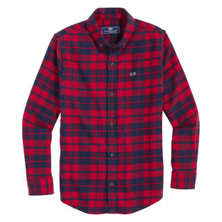 Vineyard vines boys' flannel shirt soft elastic plaid pattern children's casual top comfortable and warm red velvet 2t