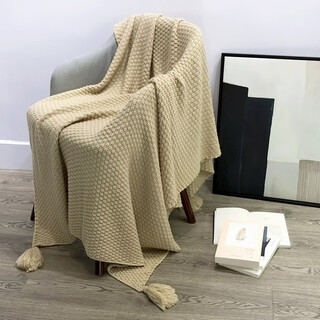 Wen yijia customized baby blanket, newborn baby belly wrap, baby quilt, summer thin woolen blanket, summer cool quilt, children's empty tassel knitted blanket, khaki color 70*100cm