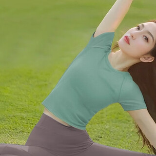 Shuangxiu high-looking yoga clothes for women 2025 new slim fit and high-end sports short-sleeved fitness pilates training clothes peacock green short-sleeved xl 120-135jin jin equals 0.5 kg