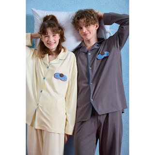 Yso cool cat series couple's pajamas spring and autumn style can be weared outside home clothes set dark gray men's set m