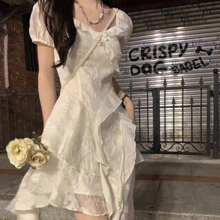 Fan yiling french dress pure desire skirt women summer 2025 new small slim waist fairy skirt small white skirt french ruffled jacquard dress first love white l