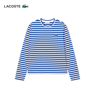 
LACOSTE French Crocodile Women's Classic Fashion Color Block Striped Round Neck Pure Cotton Long Sleeve T-Shirt TF9207 IUP/White/Blue XS 34/155