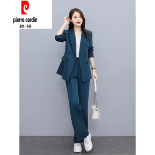 Pierre cardin (pierre cardin) lujo ligero de gama alta 2026 nuevo traje pantalones de pierna ancha traje profesional de dos piezas primavera y otoño conjunto de traje pequeño de calle traje cruzado azul oscuro l