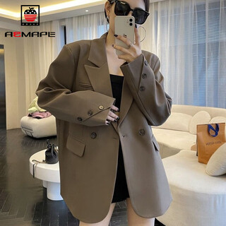 AEMAPE西装外套女中长款春春季感上衣2026新款小众休闲宽松韩版西服 咖色 M 106斤-120斤