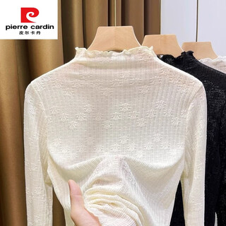Pierre cardin half turtleneck mesh bottoming shirt for women in spring and autumn style with long-sleeved small shirt and funky lace shirt top cream apricot m recommended 90-100jin jin is equal to 0.5kg