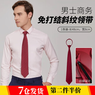 Haiyiduo formal business tie men's knot-free wedding groom and best man wedding shirt zipper tie easy-pull tie tie burgundy twill tie knot-free style