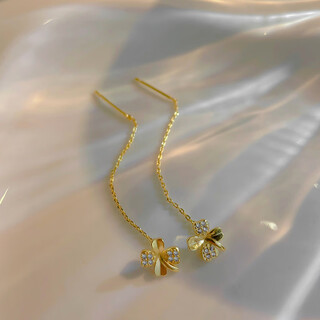 Fat donglai same style 18k gold four-leaf clover ear wire color gold earrings light luxury 2025 new 925 sterling silver earrings for women diamond four-leaf clover ear wire 18k gold