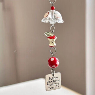 Apple wind chime, handmade beads, homemade simple ins mobile phone chain, cute guben hanging camera bag pendant, apple wind chime pendant