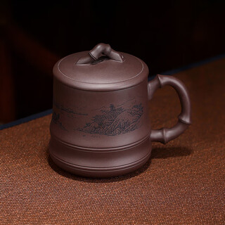 Centenary liyong yixing purple sand cover cup pure handmade original mineral purple mud bamboo fun cup kung fu tea set office household tea cup