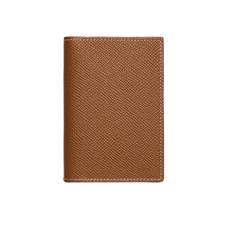 Hermes (hermes) men's bag euclid card holder four card slots double compartment calfskin credit card holder bi-fold vertical wallet golden brown regular