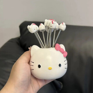 Ye yu ins cartoon household creative kt cat picks stainless steel fruit forks internet celebrity high-looking cute fruit picks hello kitty fruit forks 10 pieces + base