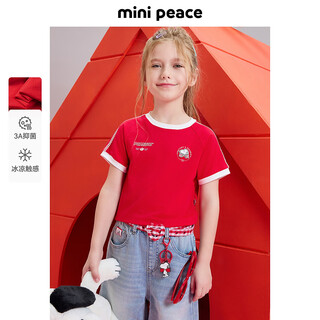 Minipeace children's clothes xia xin girls short sleeve t-shirt f2cnf2177 samba red 130
