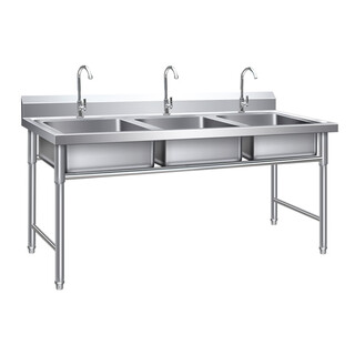 Stainless steel sink single double slot three sink dishwashing basin disinfection dishwashing sink commercial kitchen restaurant home with bracket length 120 width 50 height 80cm - three-slot thickened version