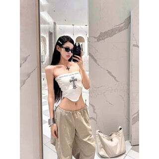 Chuangjingyi chooses orchid girl cross printed tube top summer style navel-baring hot girl vest sleeveless american short style white s 80-90jin jin is equal to 0.5 kg