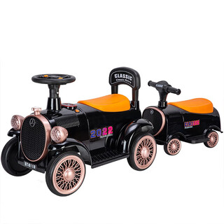 豪娃（HAOWA）儿童电动小火车可坐人玩具车遥控四轮宝宝汽车双人玩具充电童车 炫酷黑/带灯光/早教+遥控 电力驱动