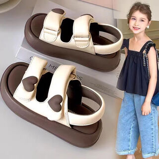 Girls summer sandals 2025 new children's shoes soft sole non-slip beach shoes for primary school girls summer 6-12 years old off-white size 26 inner length about 16cm