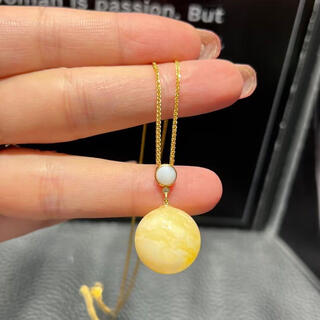 Wei ci natural beeswax bead pendant bone china white pattern clavicle chain diy 18k gold women's european simple light luxury
