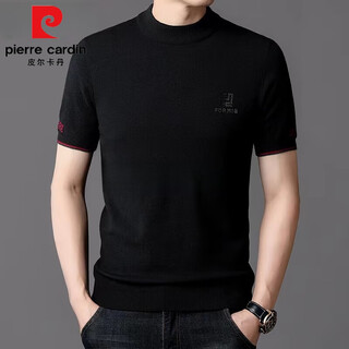 Pierre cardin thin short-sleeved cardigan for middle-aged men in spring and autumn half turtleneck solid color sweater half-sleeved wool sweater bottoming shirt black 3xl 185/96a recommended 170-190jin jin equals 0.5 kg