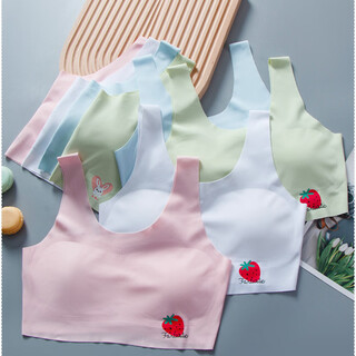 Njskakw girls' bra development period without steel rims student underwear 12-18 junior high school and high school students adolescent seamless vest, fruit green + light blue 2 pieces xl 101-130jin jin equals 0.5 kg
