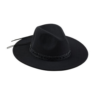 Mud pie women's leather trim fedora hat black one size