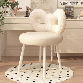 秋畔化妆椅家用简约蝴蝶凳高级女生卧室网红梳妆台凳子靠背轻奢美甲椅 奶白色【固定腿皮座面】