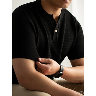 Chaoyuanxingpishuai henry collar solid color sweater men's short-sleeved summer thin ice silk mid-mountain collar casual t-shirt men's half-sleeve c-black 3xl