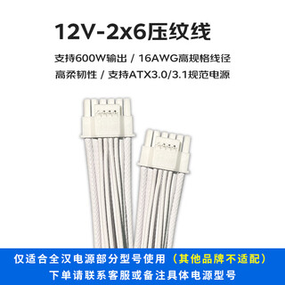 全汉（FSP） 12V-2x6定制压纹线 16-pinPCIE5.1显卡供电线 600W输出 兼容ATX3.0/3.1电源 12V-2*6白色压纹线/白色