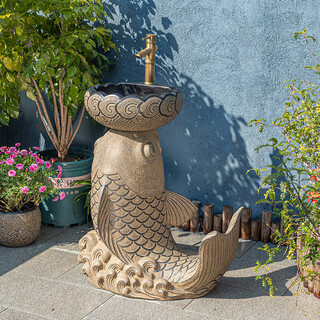 Jiu mo chongcai outdoor wash basin balcony terrace floor-standing one-piece column wash basin garden outdoor courtyard wash basin lucky dali wash basin + single cold water faucet