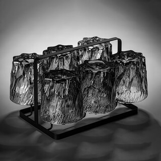 Hedara retro embossed glacier glass water cup home hospitality drinking set high-end light luxury red beer tea cup 300ml soot rock short cup x6 + cup holder