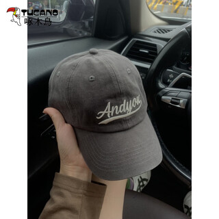 啄木鸟（TUCANO）帽子女深顶大头围棒球帽男宽帽檐字母刺绣鸭舌帽纯棉软顶显脸小 黑灰色 M 54-60cm可调节
