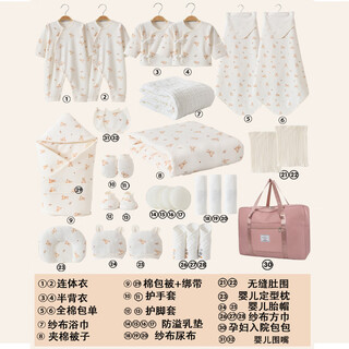 Baby maternity package, newborn gift box, full set of mother and child supplies, 2025 pregnant women admitted to the hospital, confinement bag, maternity room bag, 32 pieces of maternity package (confinement + delivery room) 0-4 months, cute bear for all seasons (quilt thickness 1.5 cm