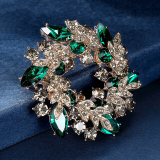 Quamer gold store bauhinia brooch for women emerald flower crystal corsage classic large brooch exquisite western emerald-coffee gold