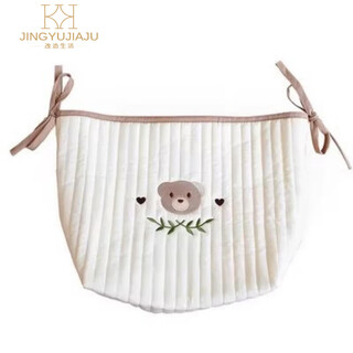 
Crib storage hanging bag bedside storage bag toys diapers baby diapers children large capacity fabric storage bag large open-end hanging bag-Beige forest bear 36*26.5