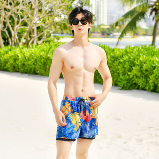 Meilefei swimming trunks men's loose extra large size anti-embarrassment plus fattening quick-drying hot spring pants men's five-point swimming trunks caiye xl recommended 125-140 jin jin equals 0.5 kg