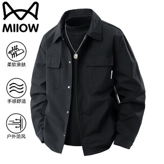Cat man jacket men's spring and autumn jacket casual lapel retro workwear versatile business men's top black xl